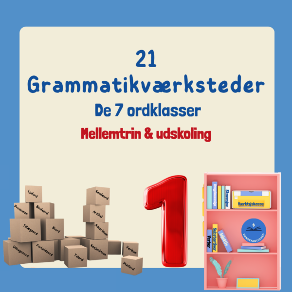 Grammatikpakke 1 med 21 grammatikværksteder til stationsundervisning om de 7 ordklasser til mellemtrin og udskoling