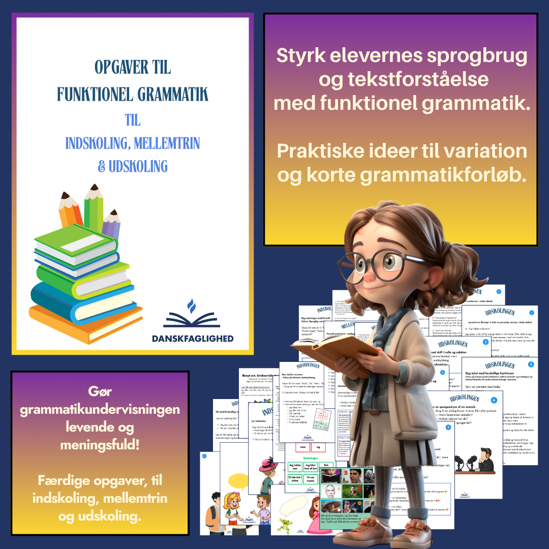 Funktionel grammatik – undervisningsmateriale med leg, opgaver og hjælpeark