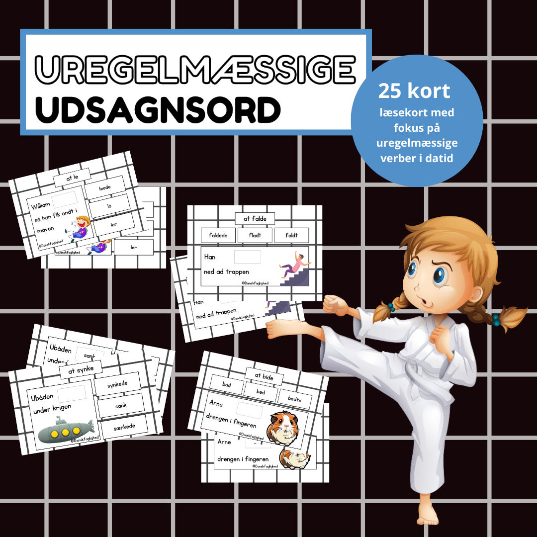 Læsekort med uregelmæssige verber i datid