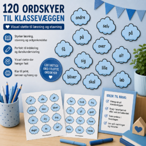 120 ordskyer til klassevæggen – højfrekvente ord til læsning og stavning