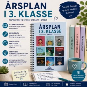 Gratis årsplan i dansk til 3. klasse med inspiration til litteraturforløb, grammatik, læselyst og kreative aktiviteter gennem hele skoleåret.