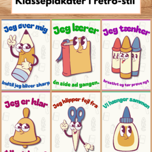 Retro Growth Mindset-plakater – 6 plakater til klasselokalet