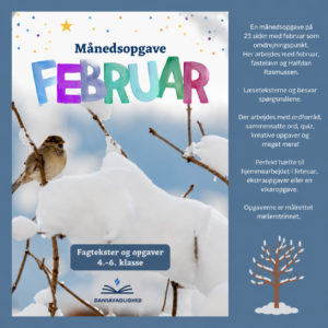 Forside til Månedsopgave – Februar med undervisningsmateriale om februar, fastelavn og Halfdan Rasmussen til mellemtrinnet.