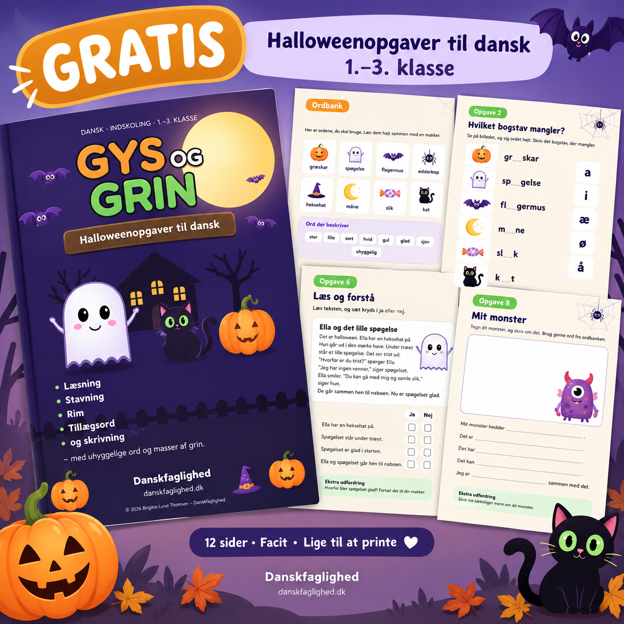 Gys og grin – GRATIS Halloweenopgaver til dansk i indskolingen