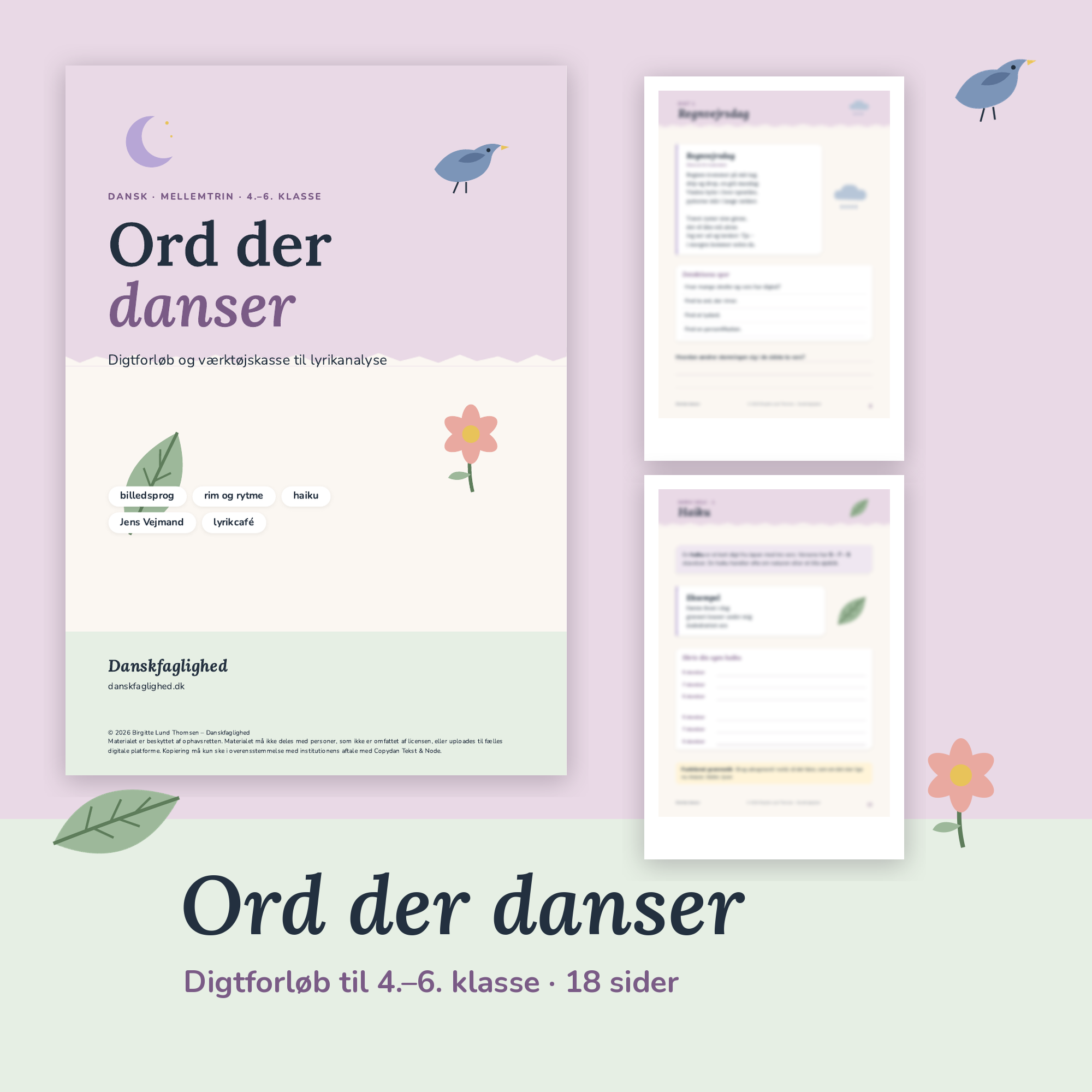 Forside til Ord der danser – undervisningsforløb om digte og lyrikanalyse til 4.–6. klasse fra Danskfaglighed