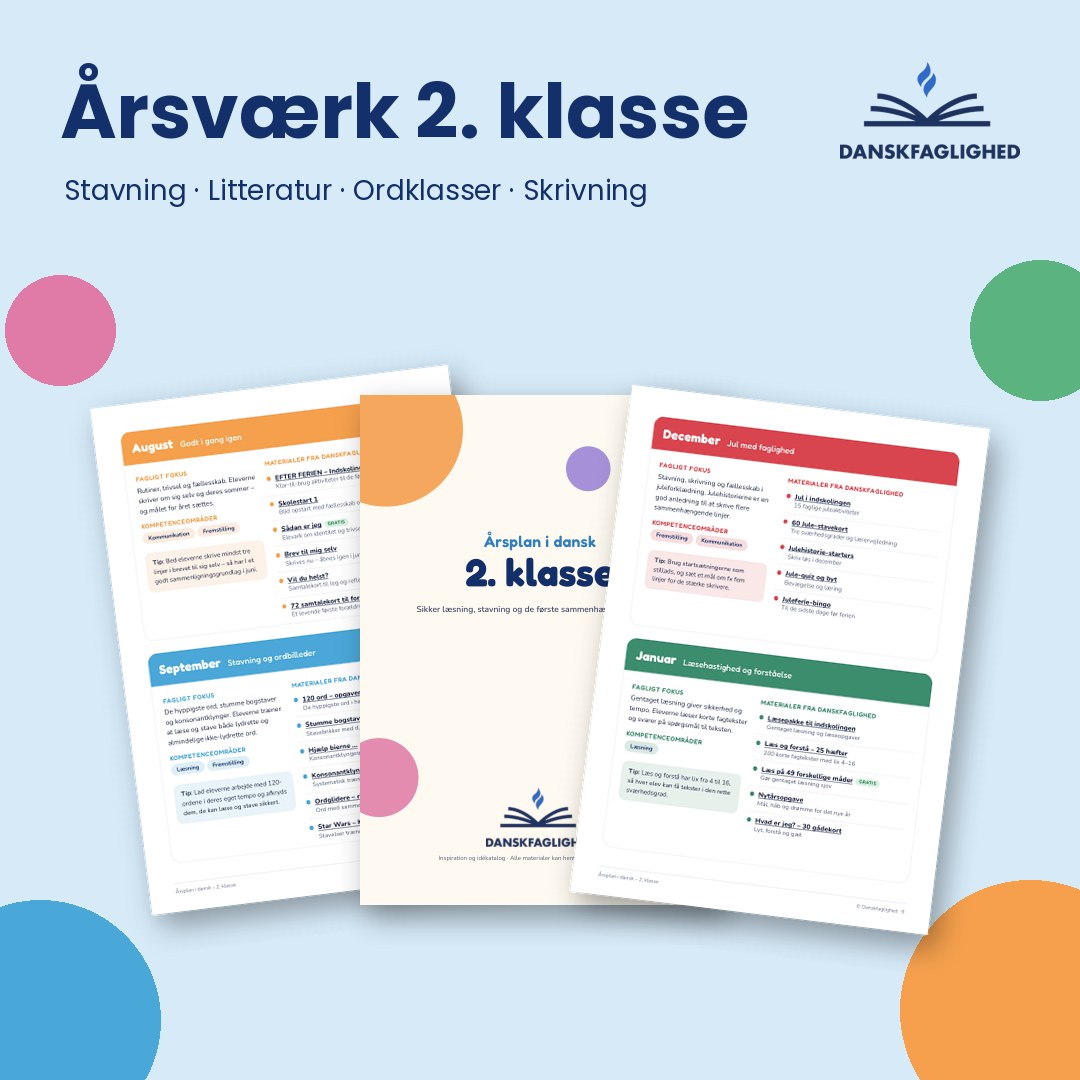 Årsværk i dansk til 2. klasse – oversigt over årsplanen og materialerne