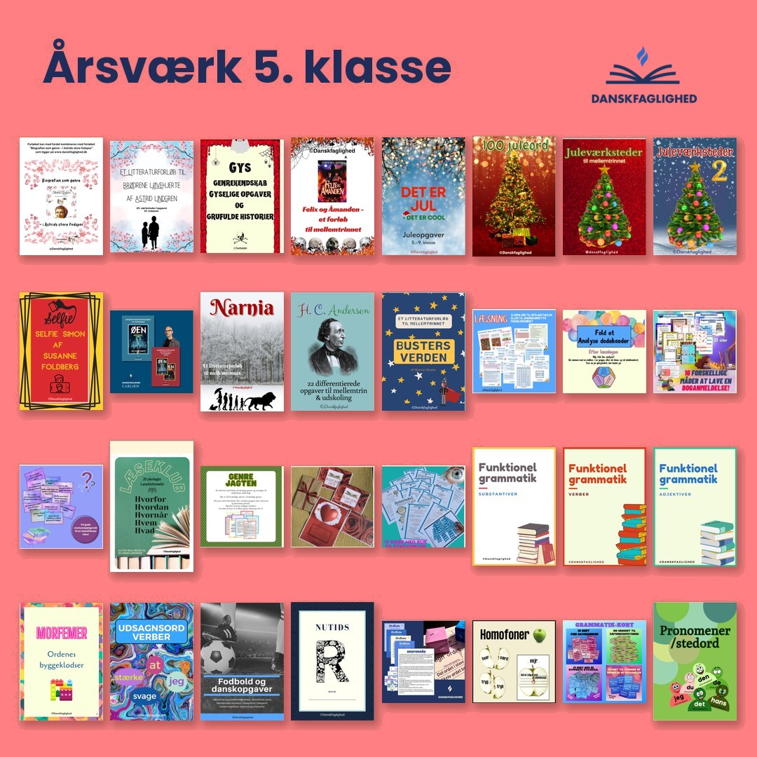 Årsværk i dansk til 5. klasse – oversigt over alle materialer i pakken