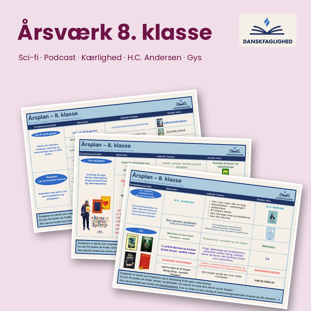 Årsværk i dansk til 8. klasse – oversigt over årsplanen og materialerne i pakken