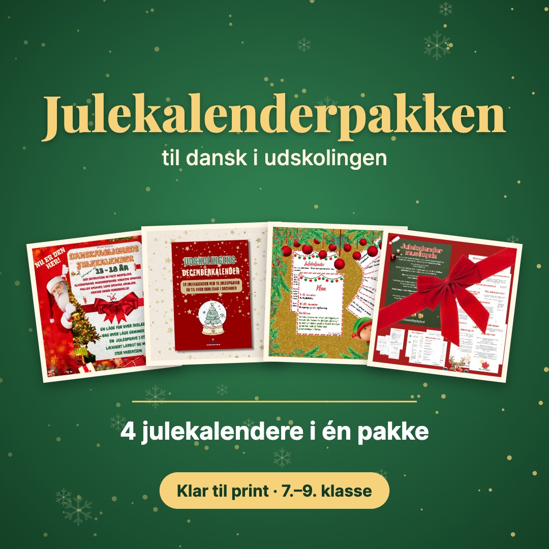Julekalenderpakke til udskolingen med fire julekalendere til dansk