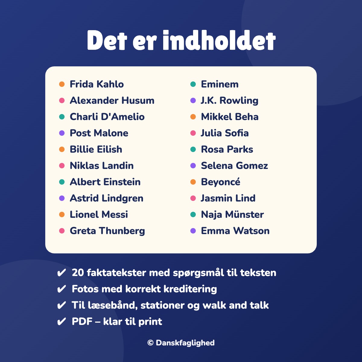 Indholdet i Læs og forstå – Seje personer 1: 20 personer