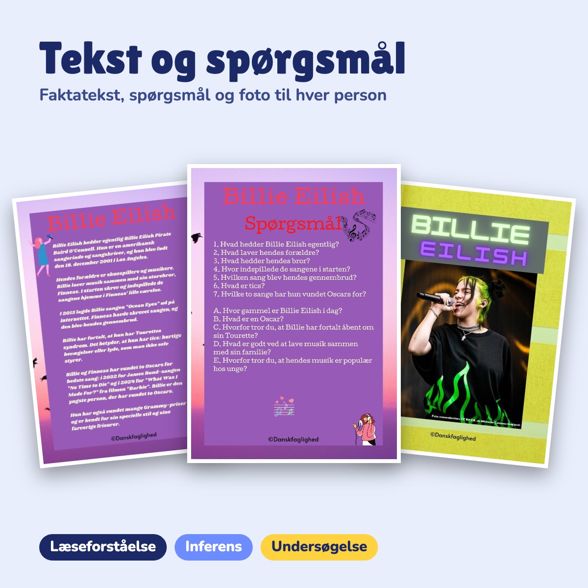 Læs og forstå – Seje personer 1: faktatekst, spørgsmål og foto om Billie Eilish