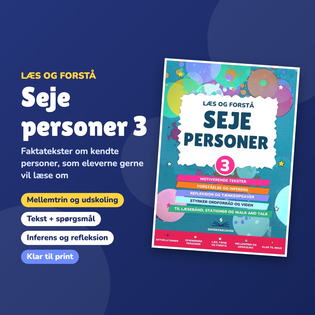 Læs og forstå – Seje personer 3: forside med faktatekster om kendte personer
