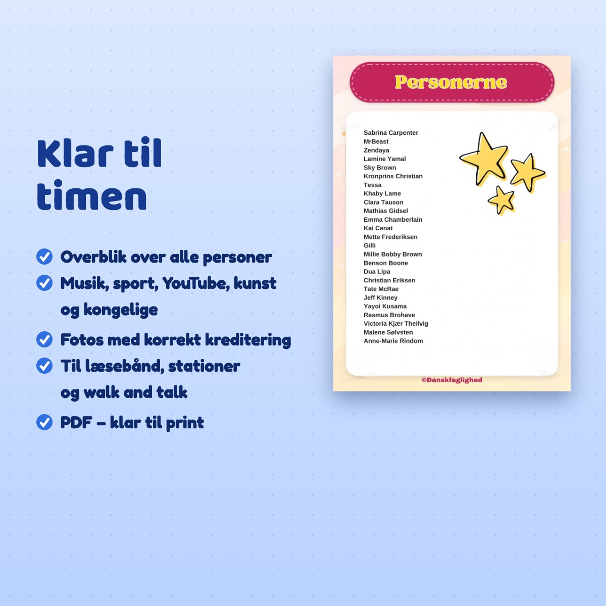 Oversigt over de 25 personer i Seje personer 4 – læseforståelse klar til print