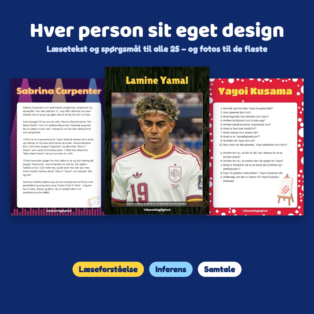 Eksempler på sider fra Seje personer 4 med læsetekst, spørgsmål og foto