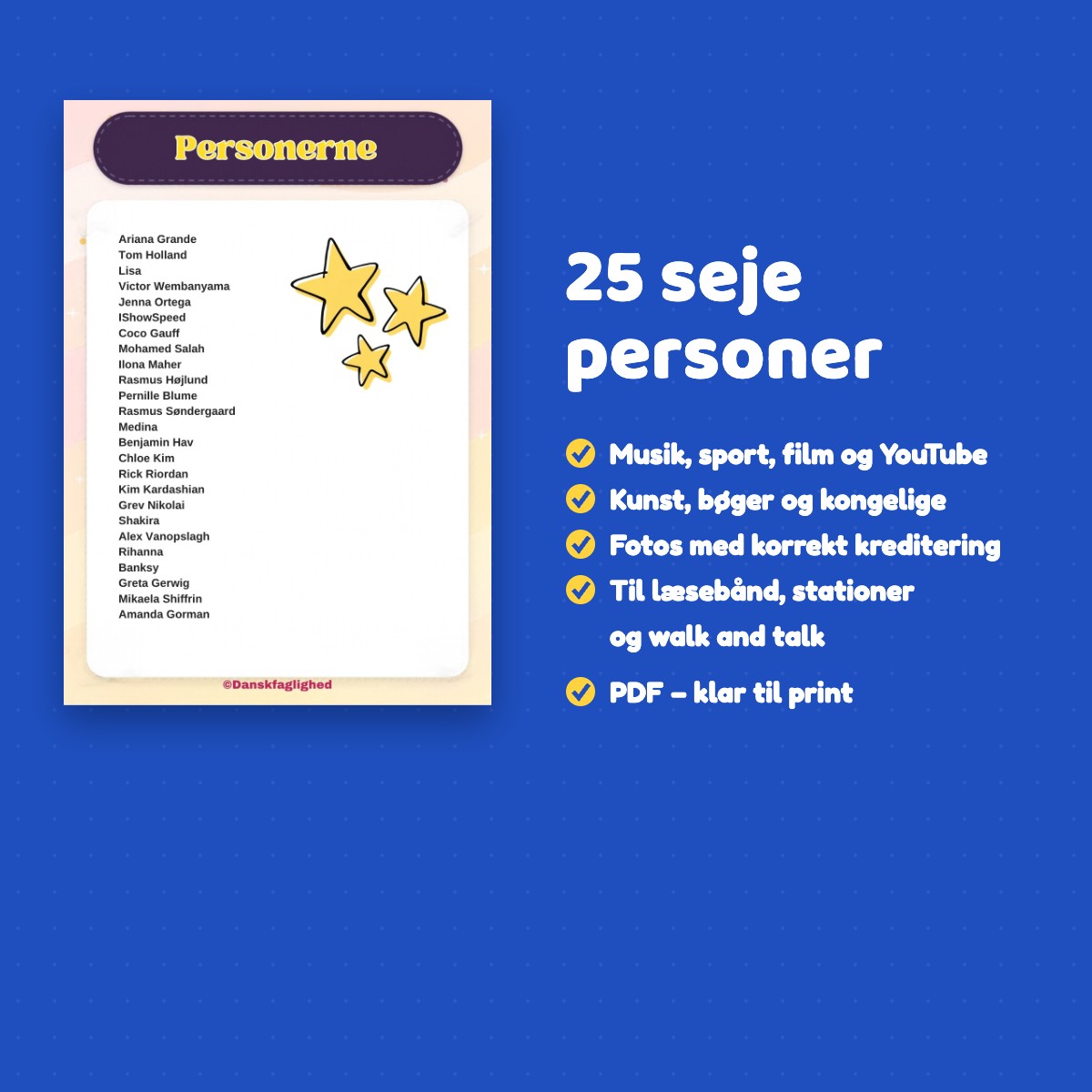 Oversigt over de 25 personer i Seje personer 5 – læseforståelse klar til print